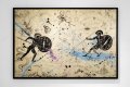 Can We Kiss Forever (gold/black, pastel pink and blue splash), 2020 by Joseph Klibansky