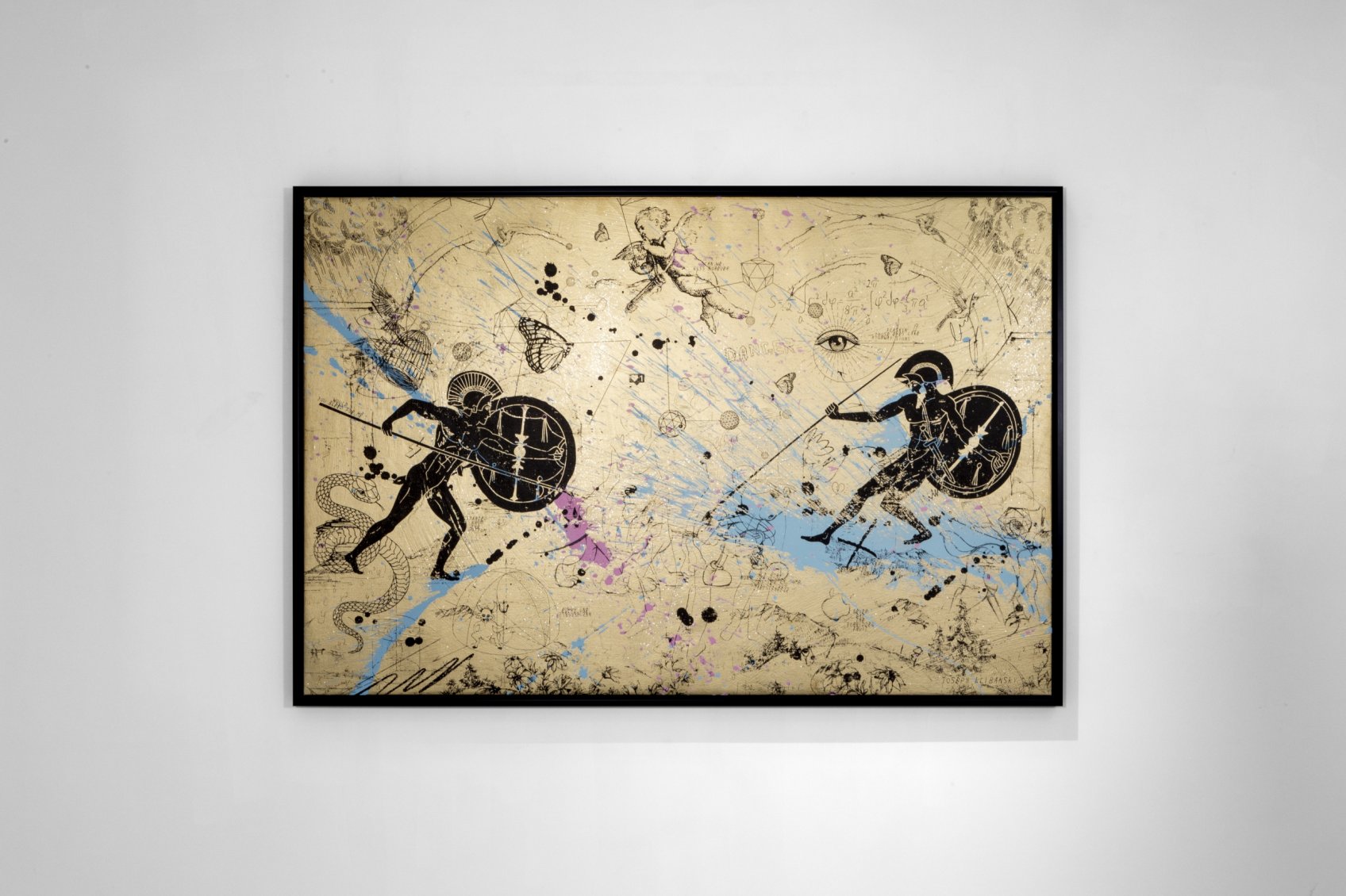Can We Kiss Forever (gold/black, pastel pink and blue splash), 2020 by Joseph Klibansky