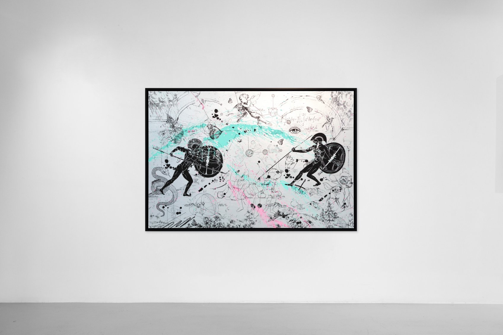 Can We Kiss Forever (silver/black, pastel pink and turquoise splash), 2020 by Joseph Klibansky