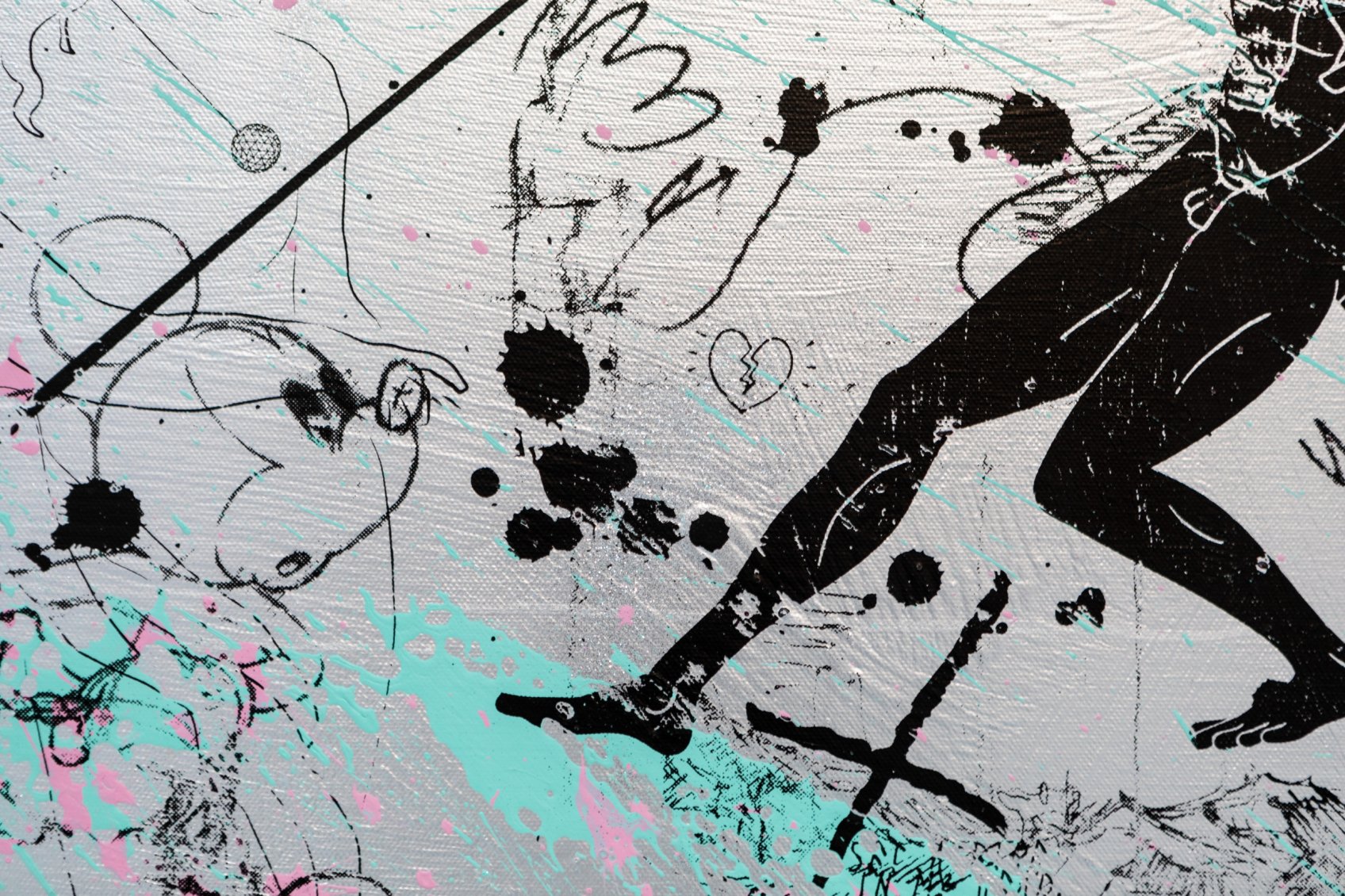 Can We Kiss Forever (silver/black, pastel pink and turquoise splash), 2020 by Joseph Klibansky