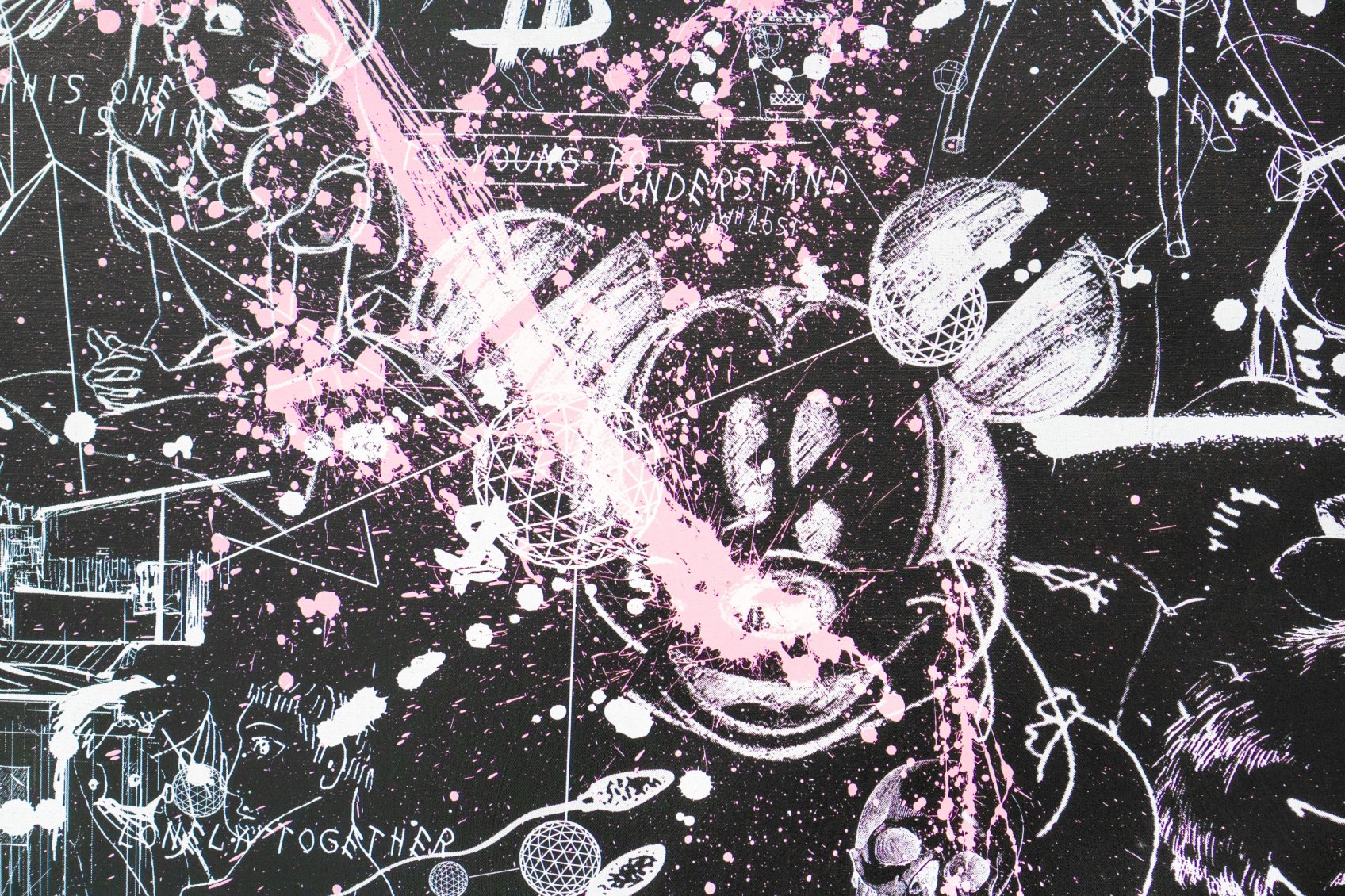 Caught Up In A Dream (black/white, pink splash), 2018 by Joseph Klibansky