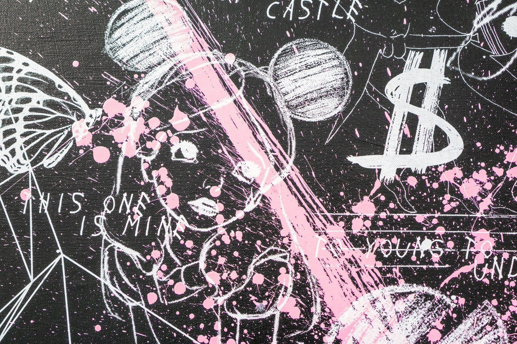 Caught Up In A Dream (black/white, pink splash), 2018 by Joseph Klibansky