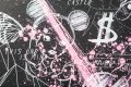 Caught Up In A Dream (black/white, pink splash), 2018 by Joseph Klibansky