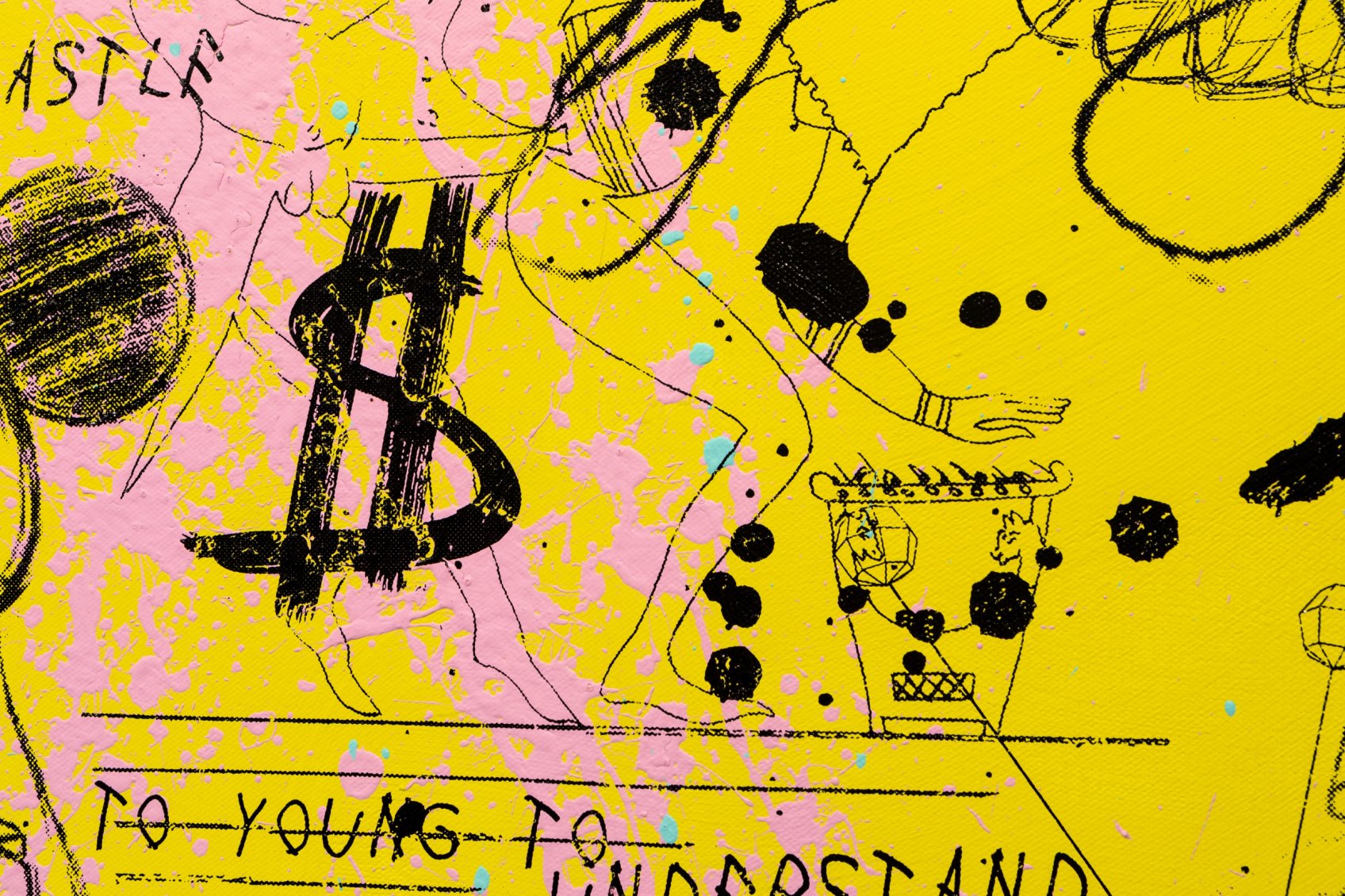 Caught Up In A Dream (yellow/black, pastel pink and turquoise splash), 2019 by Joseph Klibansky