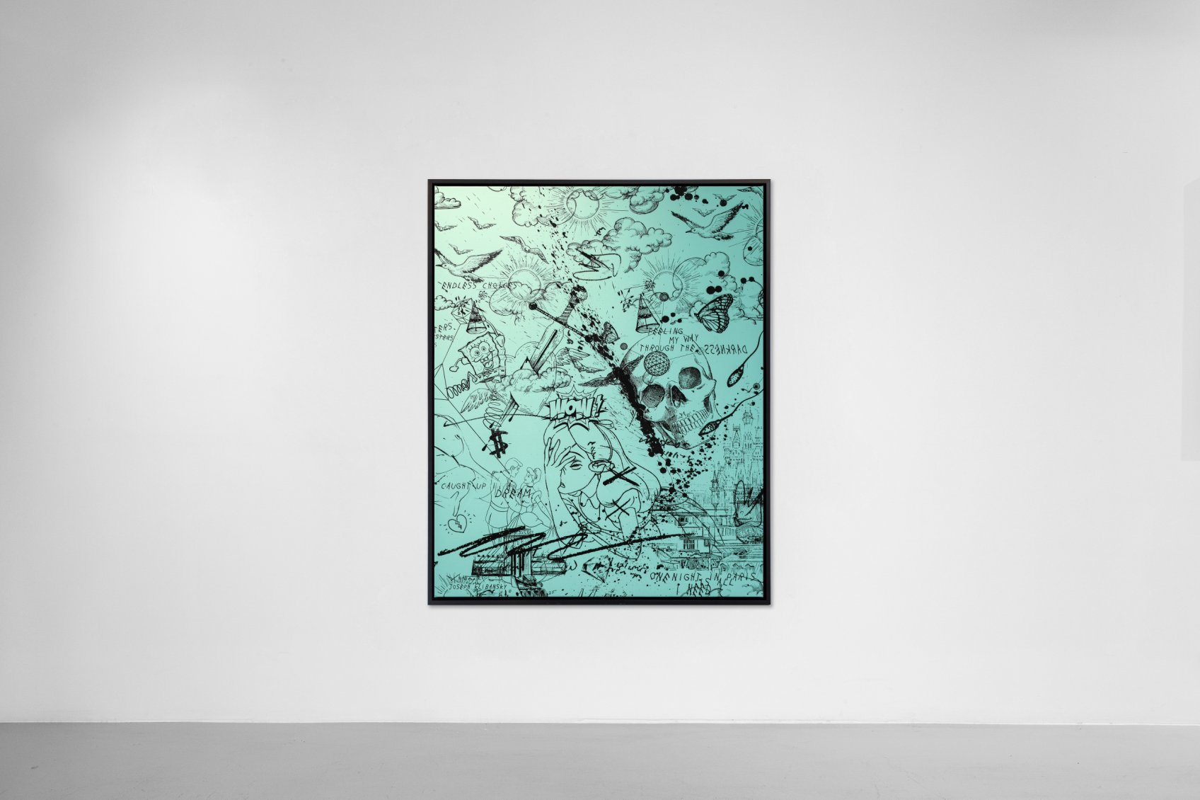 Feeling My Way Through The Darkness (turquoise/black, black splash), 2018 by Joseph Klibansky