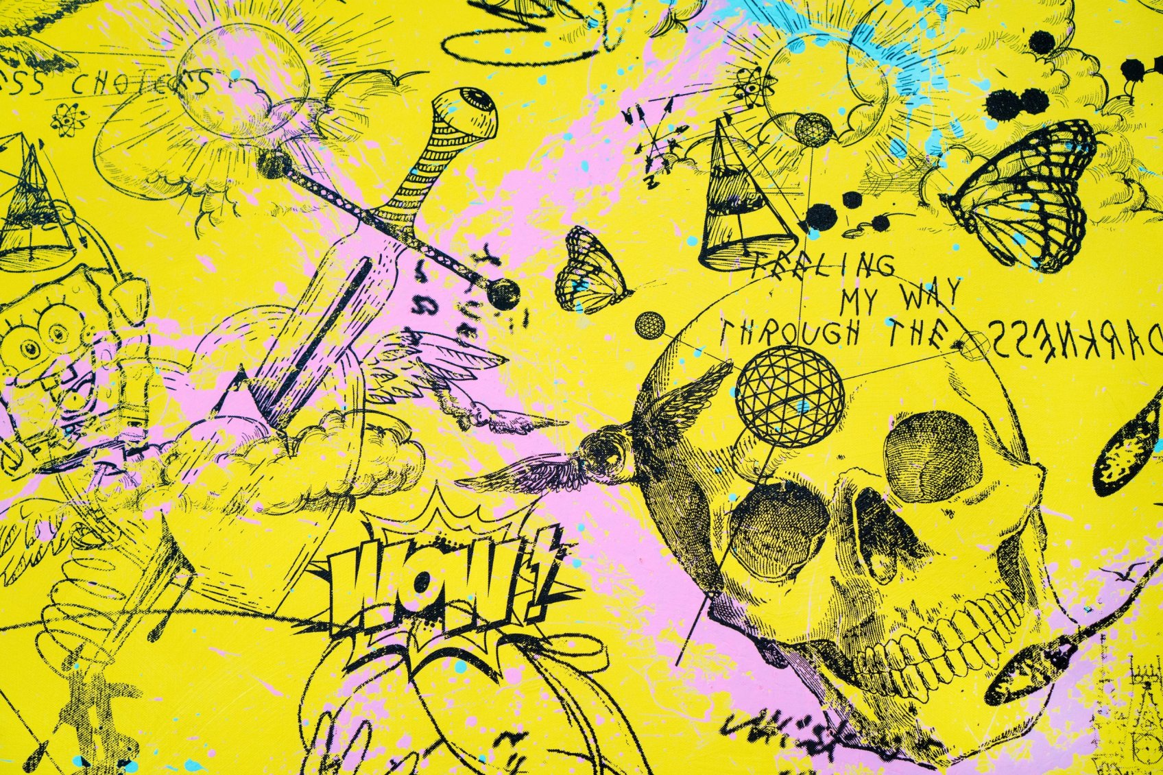Feeling My Way Through The Darkness (yellow/black, pastel pink and turquoise splash), 2018 by Joseph Klibansky