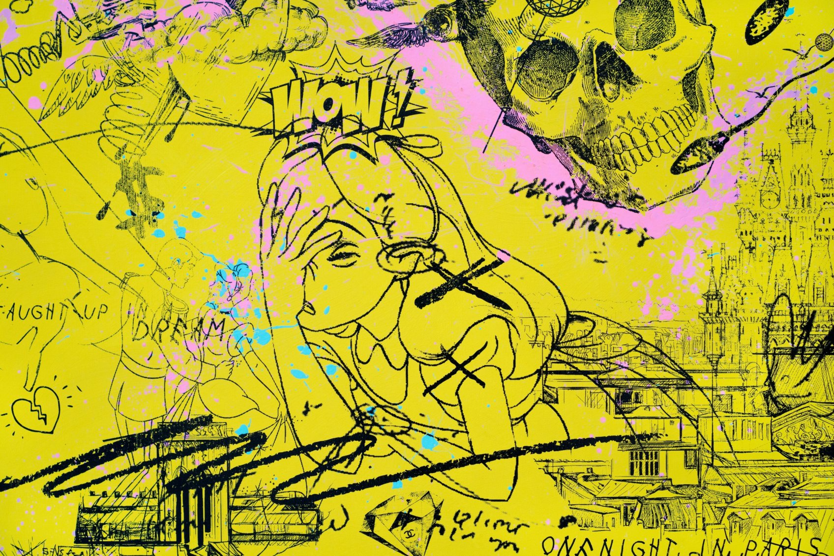 Feeling My Way Through The Darkness (yellow/black, pastel pink and turquoise splash), 2018 by Joseph Klibansky