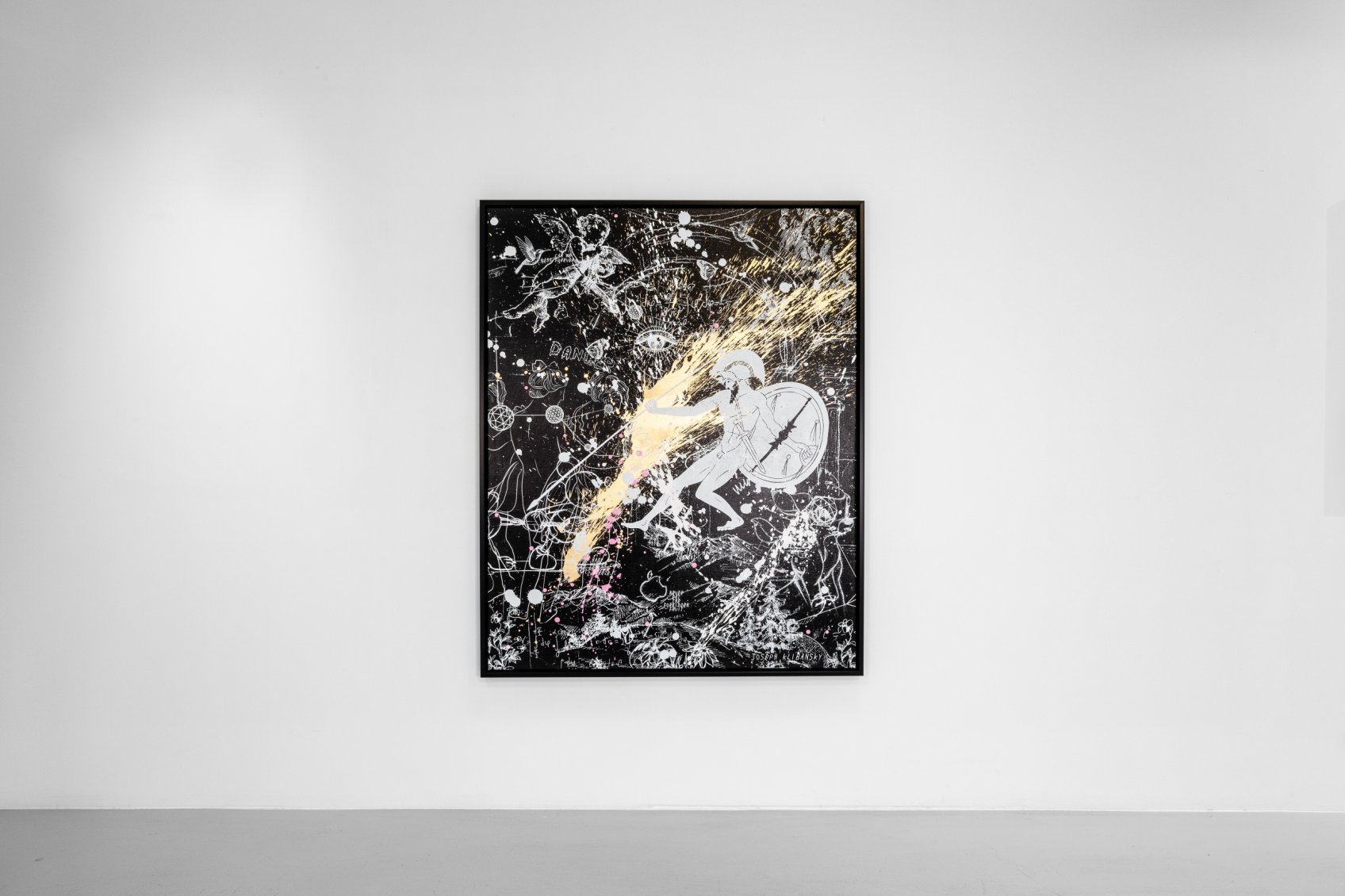Into my Heart (black/white, gold, pink and white splash), 2020 by Joseph Klibansky
