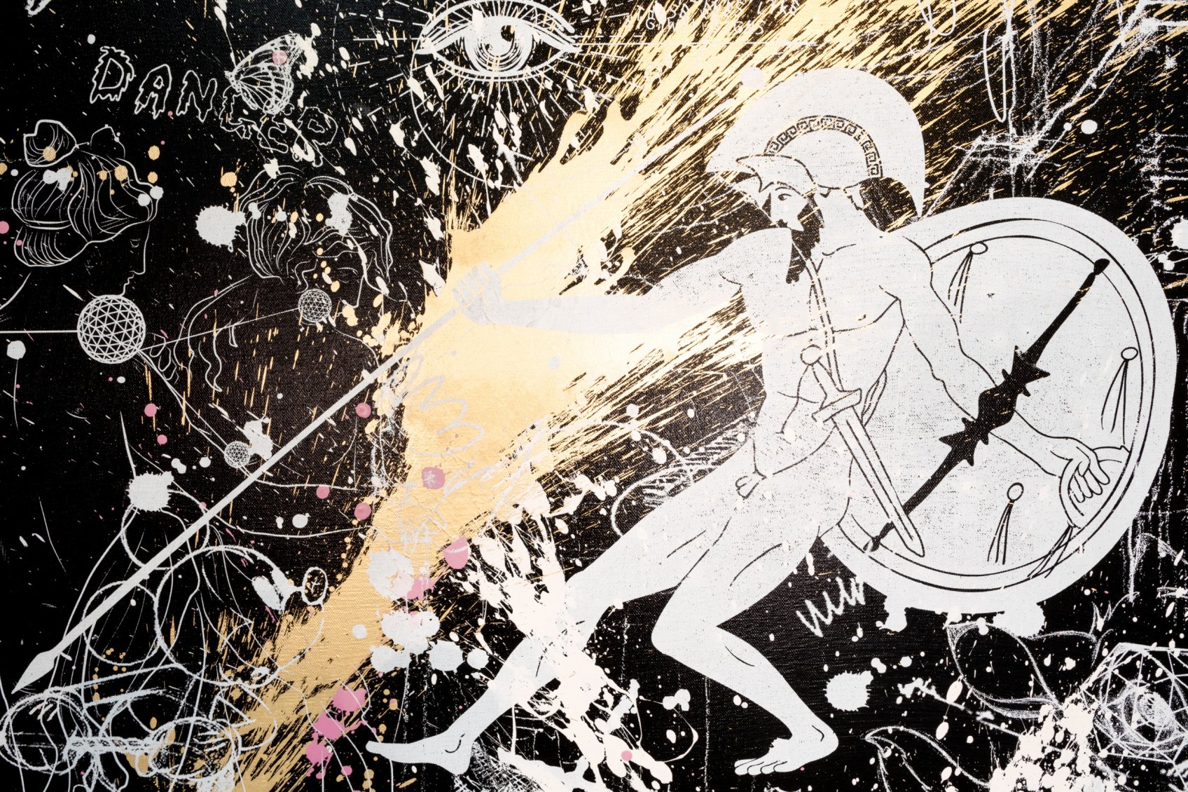 Into my Heart (black/white, gold, pink and white splash), 2020 by Joseph Klibansky
