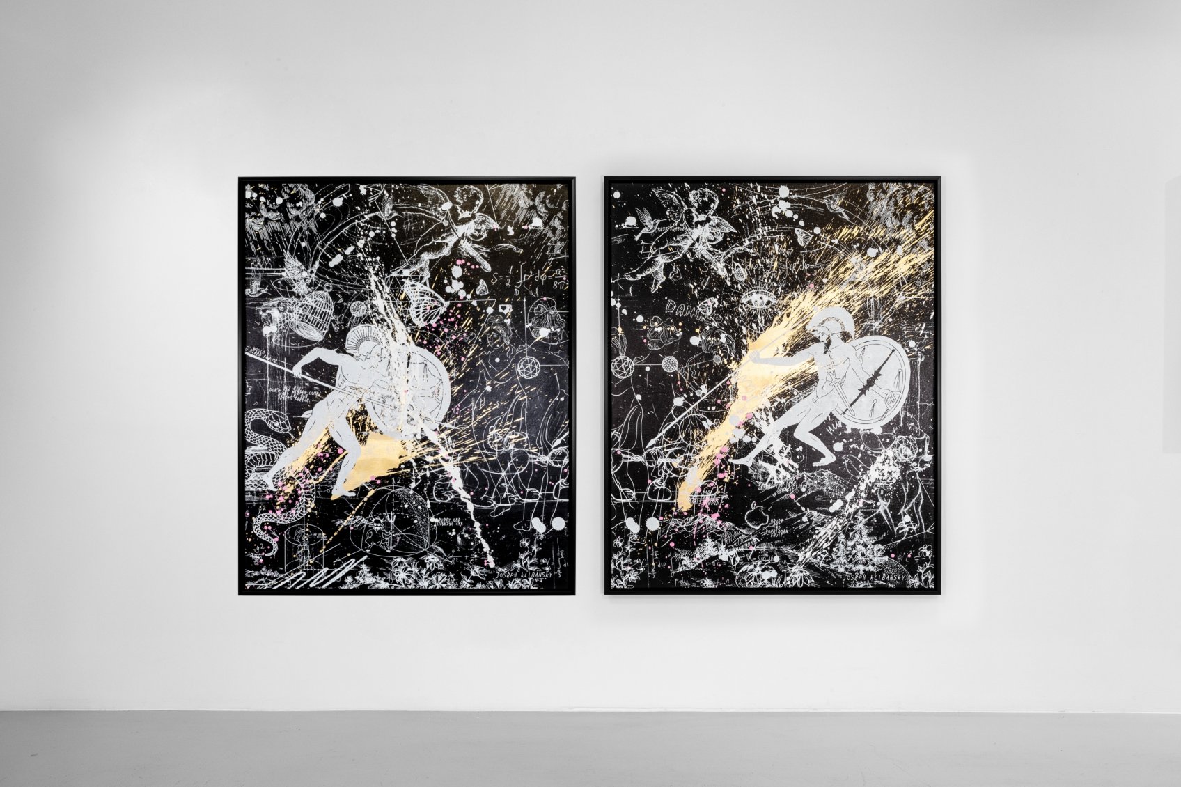 Into my Heart (black/white, gold, pink and white splash), 2020 by Joseph Klibansky