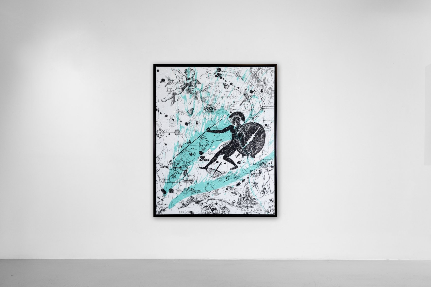 Into my Heart (white/black, turquoise splash, diamond dust), 2021 by Joseph Klibansky