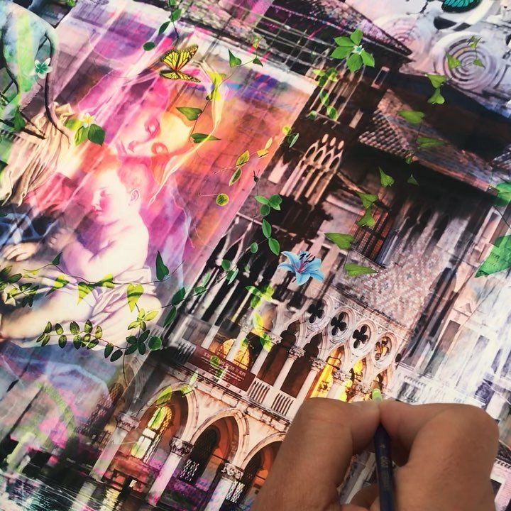 Working on one of my “old” style paintings today.. a mix of photography and paint, this piece is called “City of Hearts” 💕  #painting #art