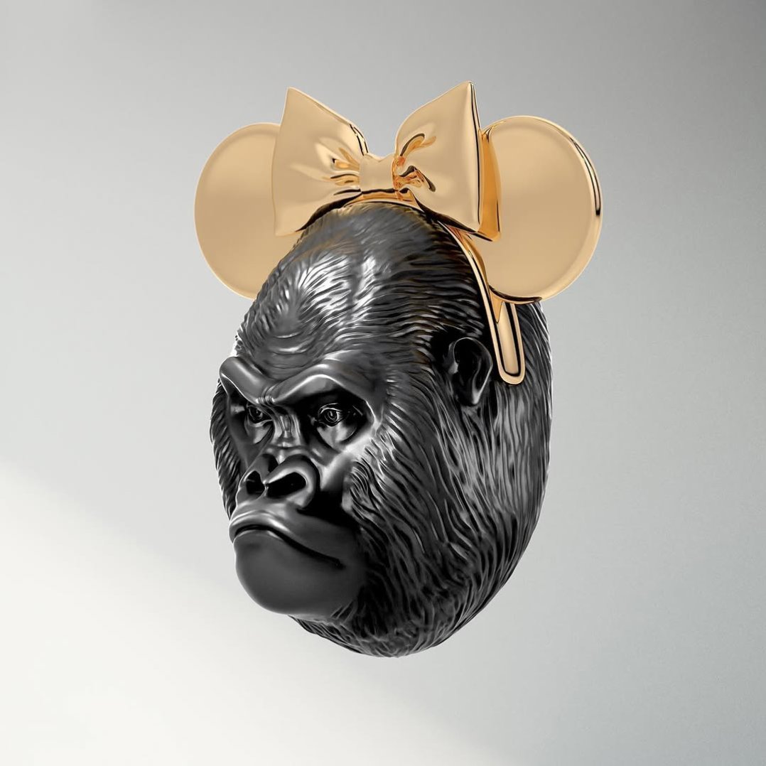 The concept behind this sculpture titled “When life gives you lemons” 🍋  is to put things into perspective.. let me explain. The grumpy and powerful gorilla symbolizes the human caught up in their daily lives, worrying about all sorts off problems and thereby missing the most beautiful and precious moments right in front of them. Imagine a little girl unexpectedly putting these cute mini mouse ears on the head of a grumpy man walking past her and everyone bursts out laughing.. putting everything the man was worrying about into perspective and let him enjoy the moment a bit more .