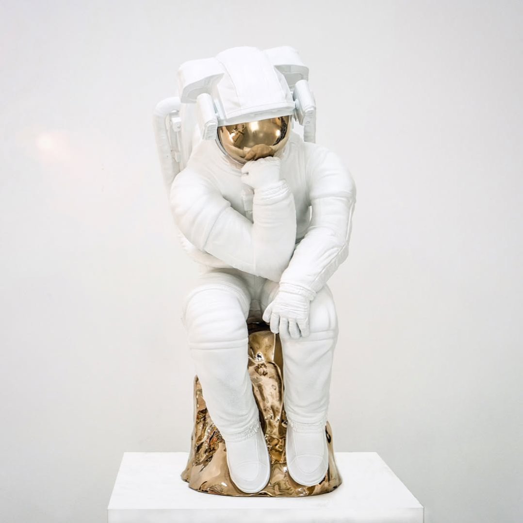 “The Thinker” is an homage to Auguste Rodin’s sculpture “Le Penseur” often used as a symbol for philosophy.. I wanted to create a modern version of this concept to symbolize the change of people’s thoughts in the 21st century versus the thoughts in 1880 when the original sculpture was commissioned.. in a time where technology and social media reign supreme.. we must have other things on our mind then in 1880.. what do you think?