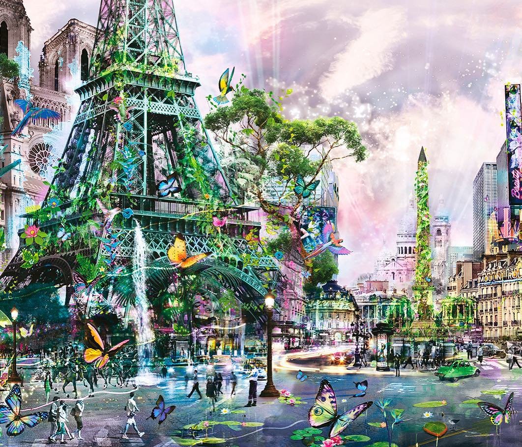 This is a part of my painting “Dreams of Eden” created in 2013  a utopian vision on #paris  do you think I should revisit my old style in 2019? .  #painting #artcontemporain