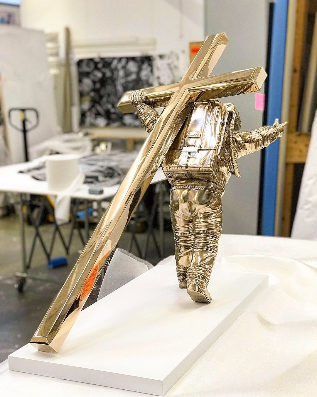 Small Leap of Faith, back angle, in Klibansky's studio - Leap of Faith (bronze), 2016 by Joseph Klibansky