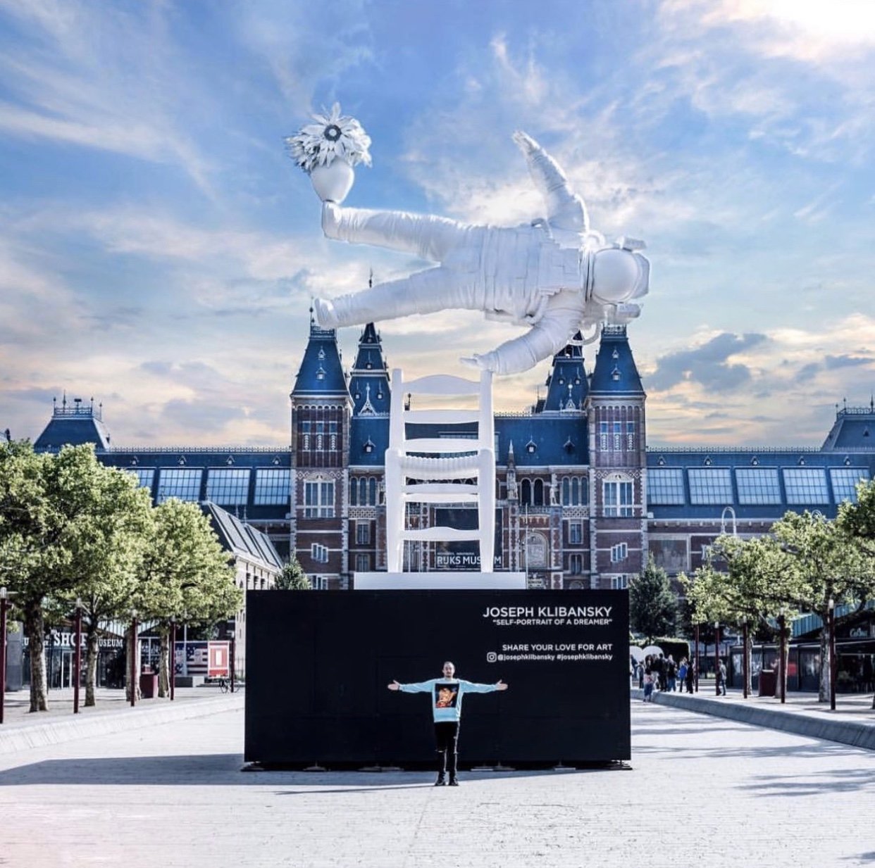 Installation view in pond in the Museum Square, in between the Van Gogh Museum, Stedelijk Museum and Rijksmuseum, in Amsterdam. - Self Portrait of a Dreamer, 2016 by Joseph Klibansky