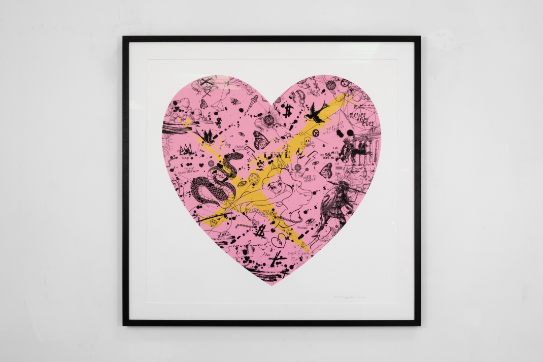 She Came To Break Hearts (edition, pink/black, gold splash), 2020 by Joseph Klibansky