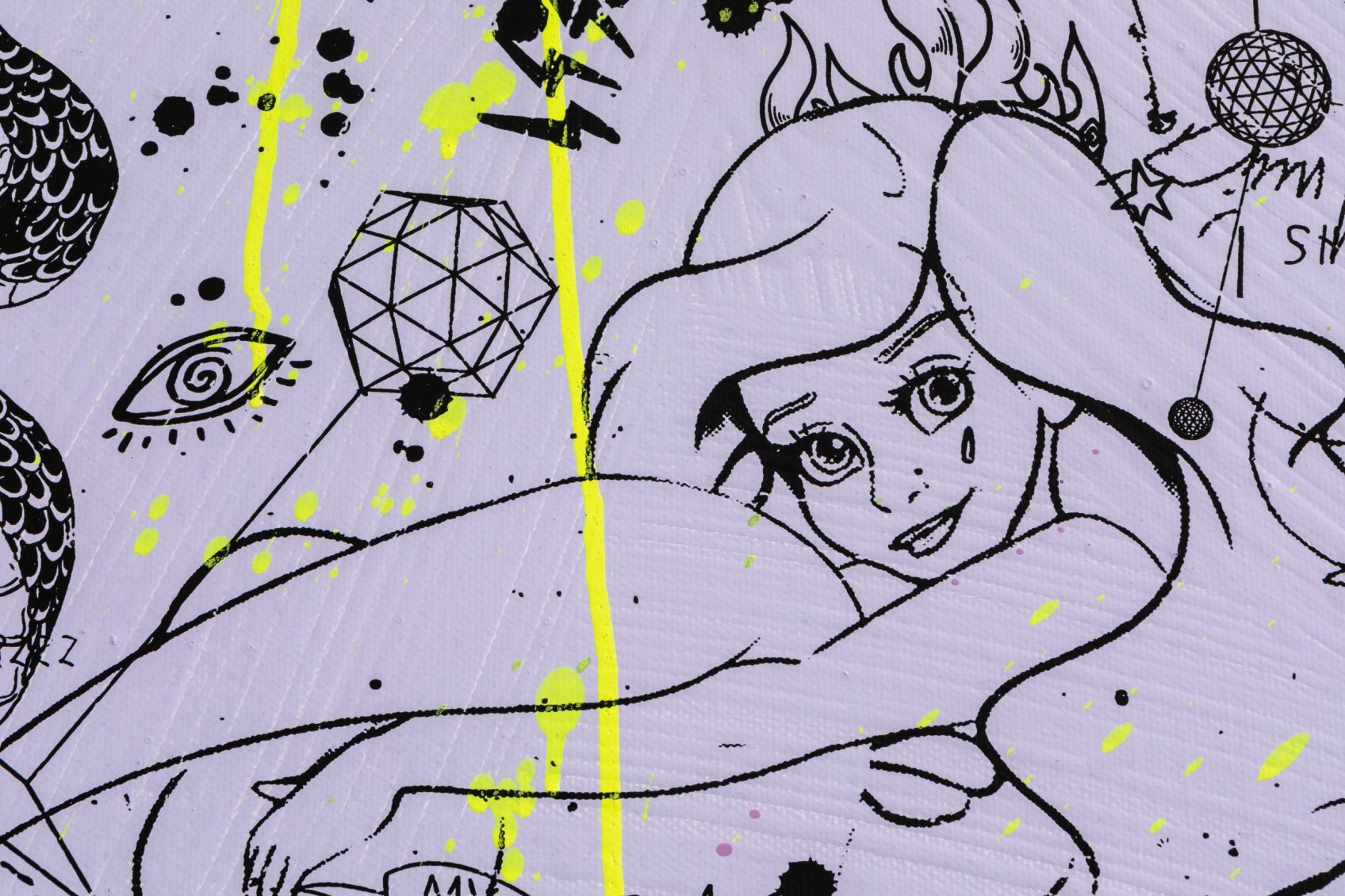 She Came To Break Hearts (lilac/black, fluorescent yellow drips), 2020 by Joseph Klibansky
