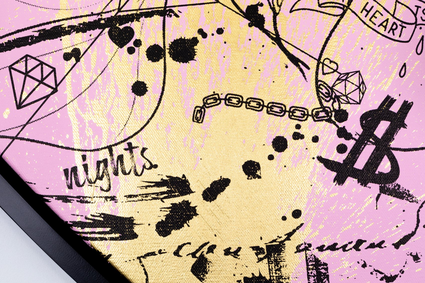 She Came To Break Hearts (pink/black, gold splash), 2020 by Joseph Klibansky