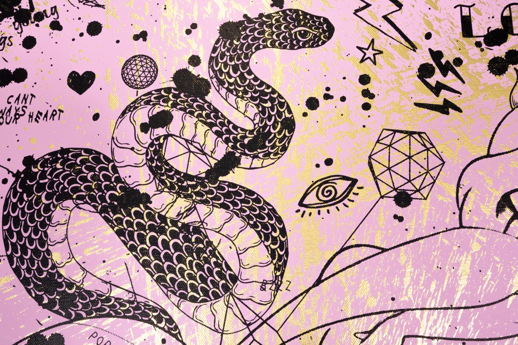 She Came To Break Hearts (pink/black, gold splash), 2020 by Joseph Klibansky