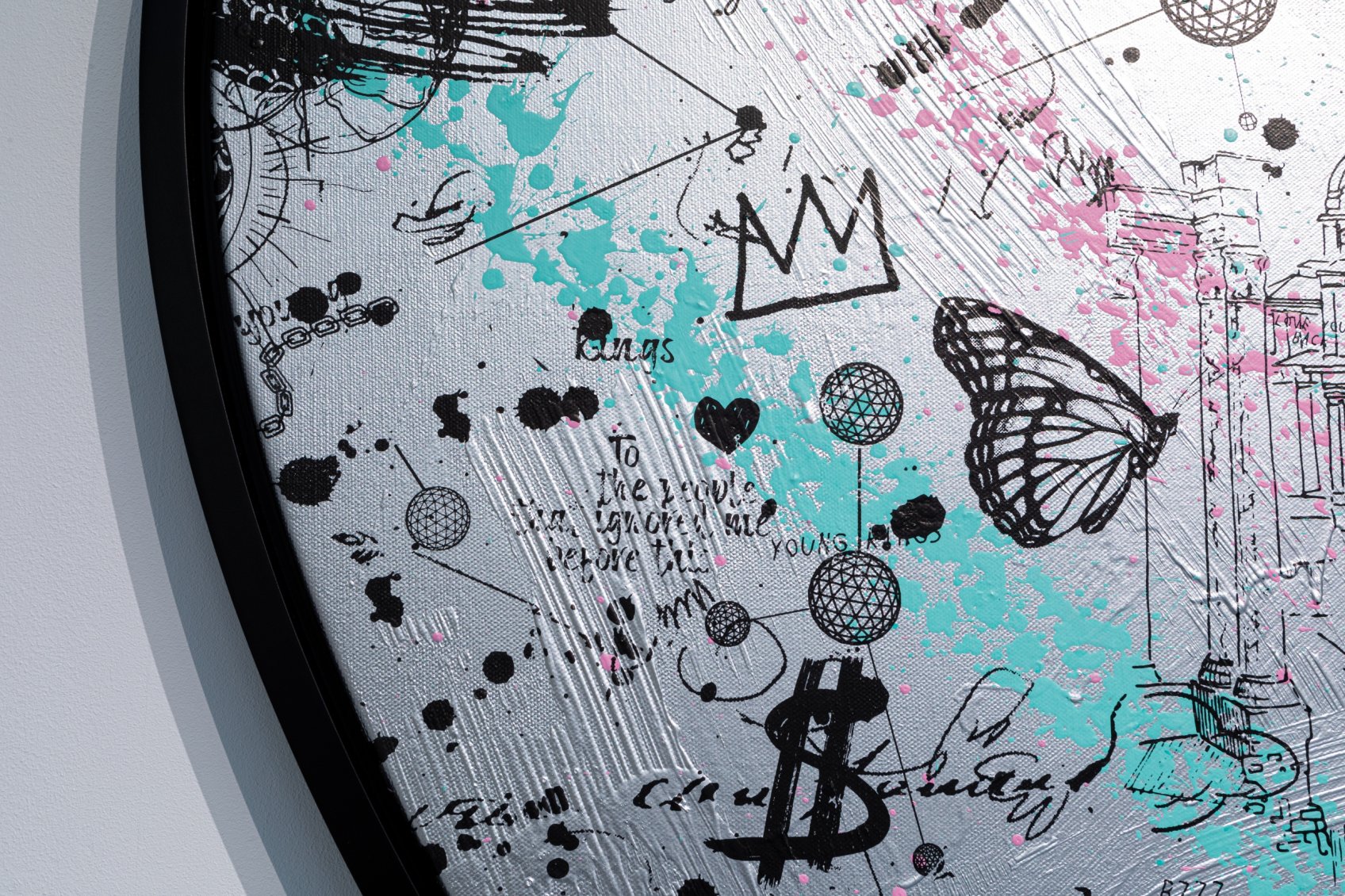 Take Me To Neverland (silver/black, pastel pink and turquoise splash), 2019 by Joseph Klibansky