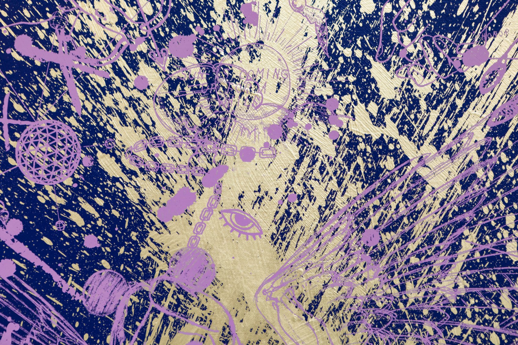 Villains In My Head (ultramarine blue/pink, gold splash), 2022 by Joseph Klibansky